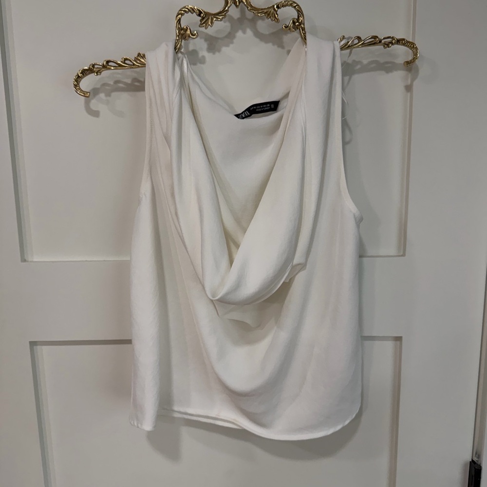 Zara White Drape Neck Blouse